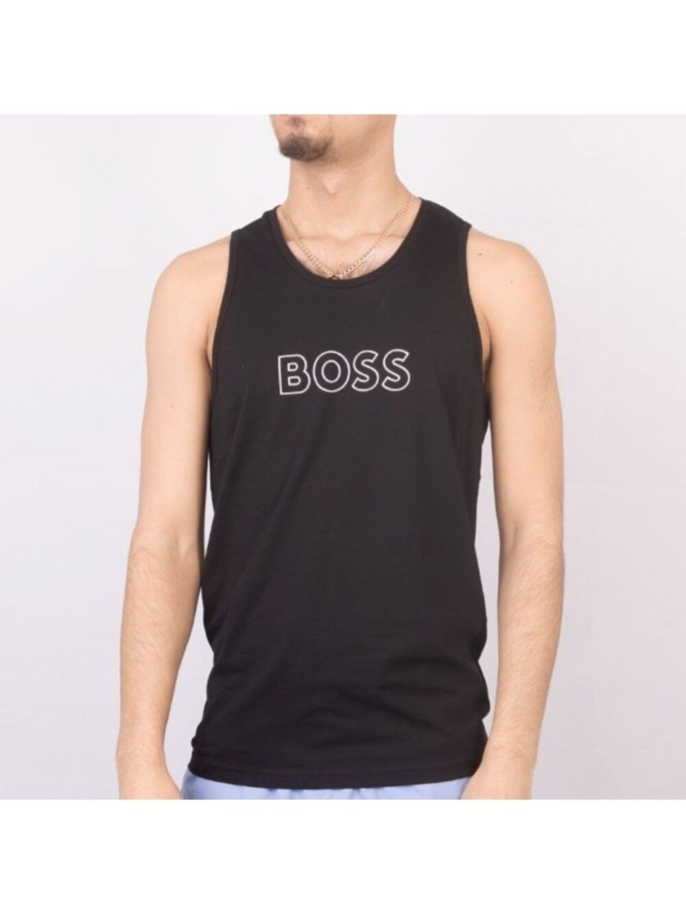 Hugo Boss Size L Black Cotton Spellout Outline Logo Sleeveless Beach Tank Top